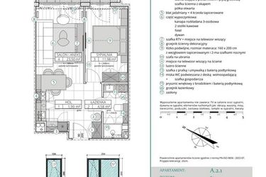 Rzut - Mieszkanie na sprzedaż 2 pokoje o powierzchni 42,05 m² - numer A.2.1 w Remedium