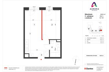 Rzut - Mieszkanie na sprzedaż 2 pokoje o powierzchni 38,35 m² - numer L-139 w Osiedle Aurora - bud. L