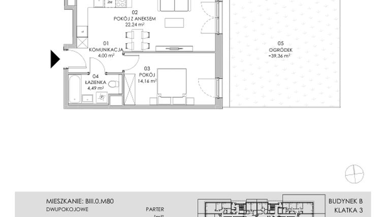 Rzut - Mieszkanie na sprzedaż 2 pokoje o powierzchni 44,89 m² - numer BIII.0.M80 w Przewóz 42 ATAL II