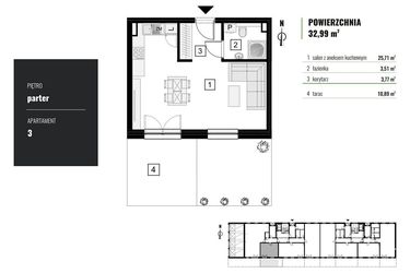 Rzut - Mieszkanie na sprzedaż 1 pokój o powierzchni 32,99 m² - numer M.3 w Zielony Horyzont II