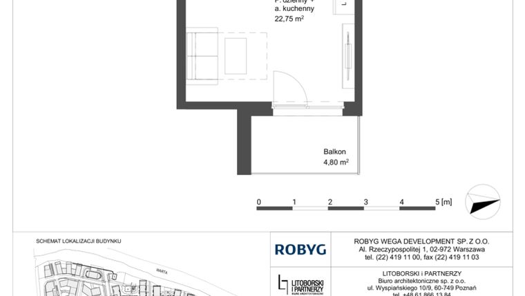Rzut - Mieszkanie na sprzedaż 1 pokój o powierzchni 26,75 m² - numer 1M19 w Elektrovnia Garbary