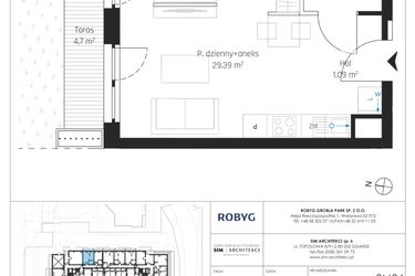 Rzut - Mieszkanie na sprzedaż 1 pokój o powierzchni 34,41 m² - numer I.0M04 w Nadmotławie Apartments etap I