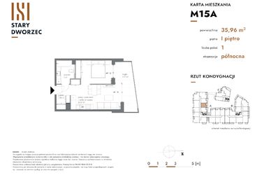 Rzut - Mieszkanie na sprzedaż 1 pokój o powierzchni 35,96 m² - numer M 15A w Stary Dworzec