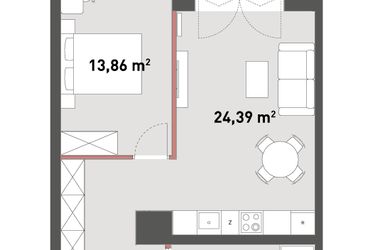 Rzut - Mieszkanie na sprzedaż 2 pokoje o powierzchni 46,88 m² - numer A.02.13 w Żelazna 54