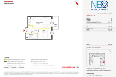 Rzut - Mieszkanie na sprzedaż 2 pokoje o powierzchni 32,61 m² - numer 124 w Neo Nova Ochota 3