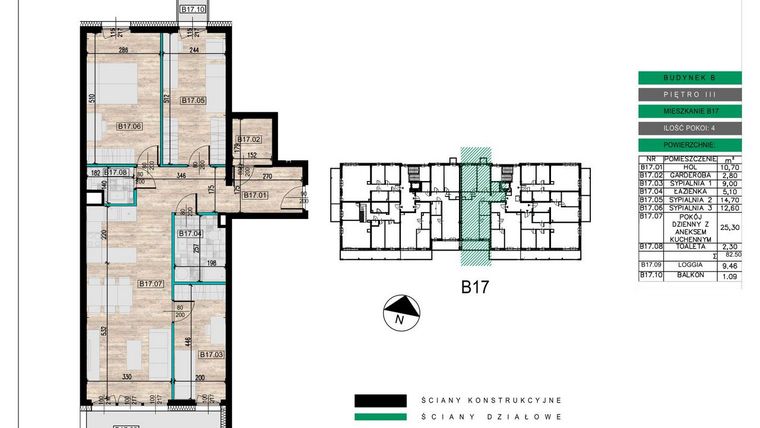 Rzut - Mieszkanie na sprzedaż 4 pokoje o powierzchni 82,5 m² - numer B17 w Lwowska 14