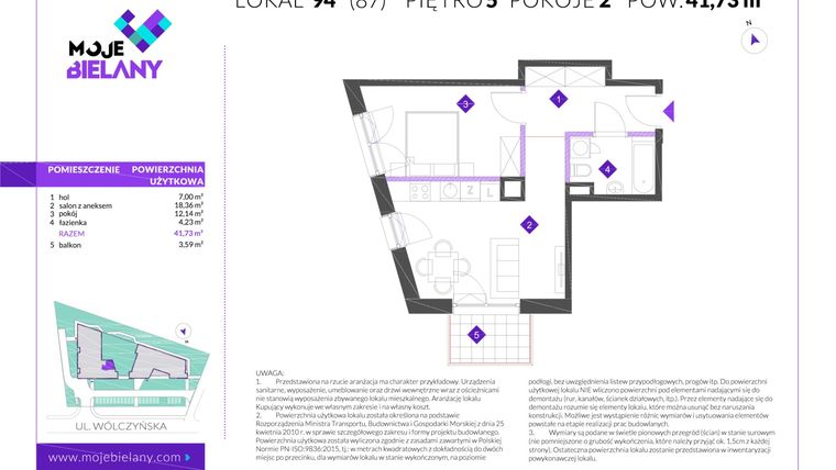Rzut - Mieszkanie na sprzedaż 2 pokoje o powierzchni 41,73 m² - numer 94 w Moje Bielany