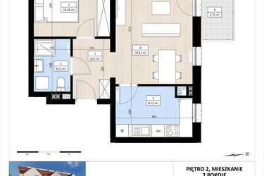 Rzut - Mieszkanie na sprzedaż 2 pokoje o powierzchni 46,39 m² - numer B4/2/31 w MONTANO