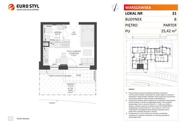 Rzut - Mieszkanie na sprzedaż 1 pokój o powierzchni 25,42 m² - numer B.21 w Osiedle Warszawska etap III