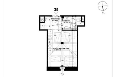 Rzut - Mieszkanie na sprzedaż 1 pokój o powierzchni 27,54 m² - numer 35 w Święty Marcin 65