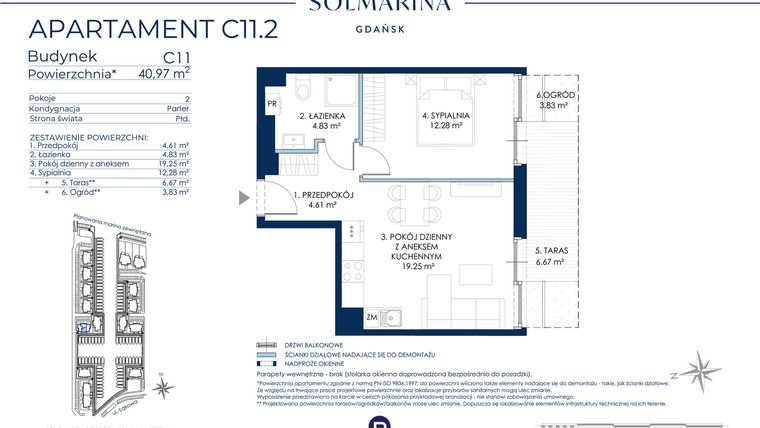 Rzut - Mieszkanie na sprzedaż 2 pokoje o powierzchni 40,97 m² - numer C11.2 w Sol Marina etap III