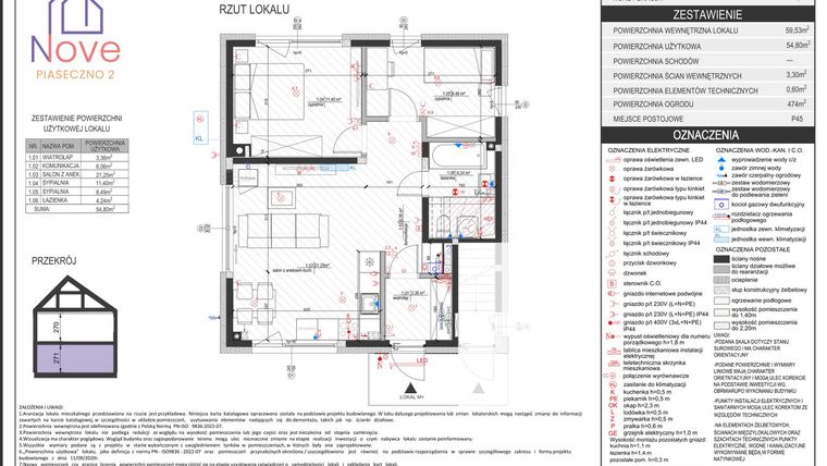 Rzut - Mieszkanie na sprzedaż 3 pokoje o powierzchni 54,8 m² - numer H5.1 w Nove Piaseczno 2 etap H