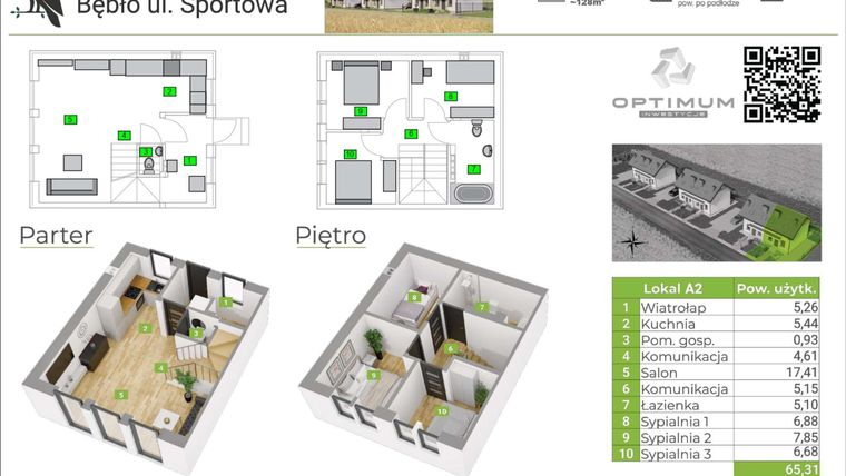 Rzut - Mieszkanie na sprzedaż 4 pokoje o powierzchni 65,31 m² - numer A2 w Pod Orłem