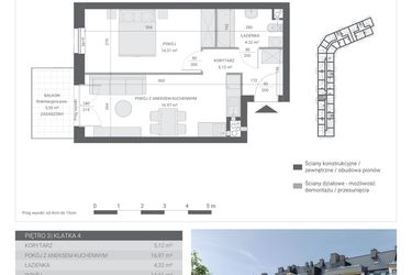 Rzut - Mieszkanie na sprzedaż 2 pokoje o powierzchni 40,72 m² - numer 119 w Ignatki Forest etap II