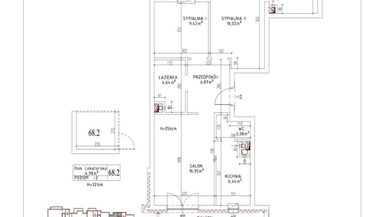 Rzut - Mieszkanie na sprzedaż 3 pokoje o powierzchni 68,78 m² - numer M-97 w Nałęczowska