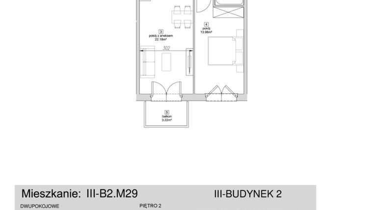 Rzut - Mieszkanie na sprzedaż 2 pokoje o powierzchni 45,07 m² - numer III-B2.M29 w Strefa Cegielnia 3