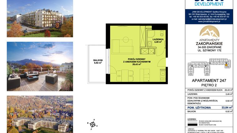 Rzut - Mieszkanie na sprzedaż 1 pokój o powierzchni 33,84 m² - numer 247 w Apartamenty Zakopiańskie