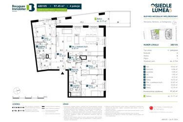 Rzut - Mieszkanie na sprzedaż 4 pokoje o powierzchni 97,52 m² - numer AB0105 w Osiedle Lumea 6