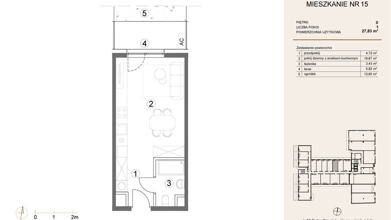 Rzut - Mieszkanie na sprzedaż 1 pokój o powierzchni 27,83 m² - numer 15 w Waterlane Vibe