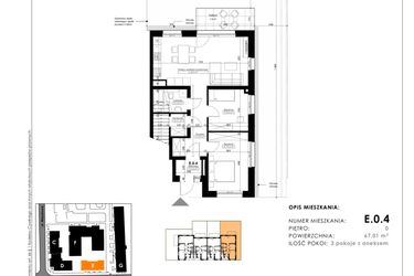 Rzut - Mieszkanie na sprzedaż 3 pokoje o powierzchni 67,91 m² - numer E.0.4 w Nowy Folwark