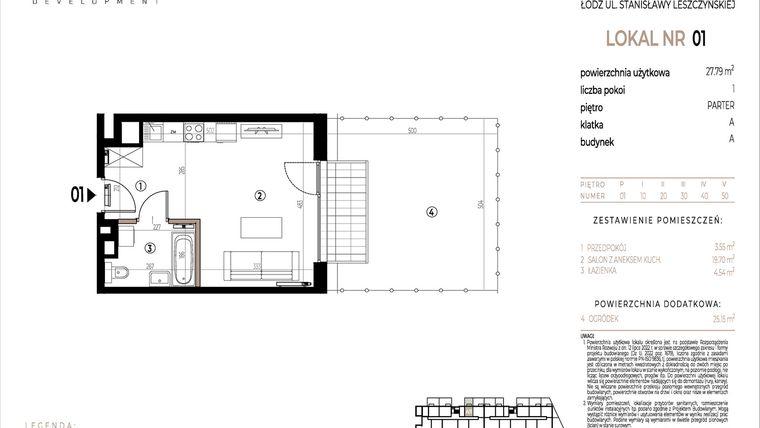 Rzut - Mieszkanie na sprzedaż 1 pokój o powierzchni 27,79 m² - numer A001 w Ustronna