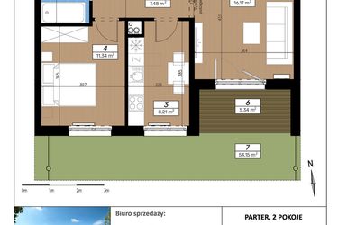 Rzut - Mieszkanie na sprzedaż 2 pokoje o powierzchni 47,28 m² - numer C/0/3 w Limone