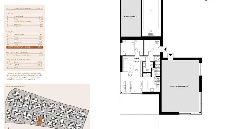 Rzut - Mieszkanie na sprzedaż 5 pokoi o powierzchni 101,03 m² - numer A9 w Kosocicka Ambient