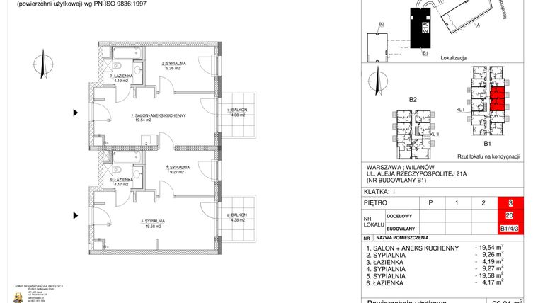 Rzut - Mieszkanie na sprzedaż 4 pokoje o powierzchni 66,01 m² - numer 20 w RZ21
