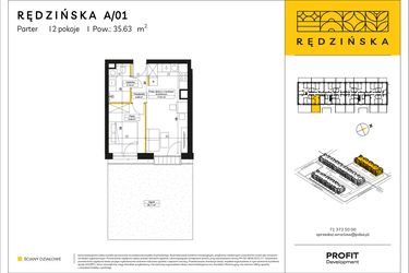 Rzut - Mieszkanie na sprzedaż 2 pokoje o powierzchni 35,63 m² - numer RD4A/A/01 w Rędzińska 4