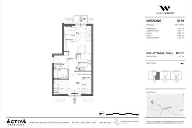 Rzut - Mieszkanie na sprzedaż 2 pokoje o powierzchni 48,37 m² - numer B1.09 w Tarasy Wierzycy