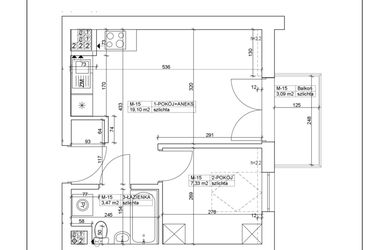 Rzut - Mieszkanie na sprzedaż 2 pokoje o powierzchni 29,9 m² - numer 15 w Bydgoska 19
