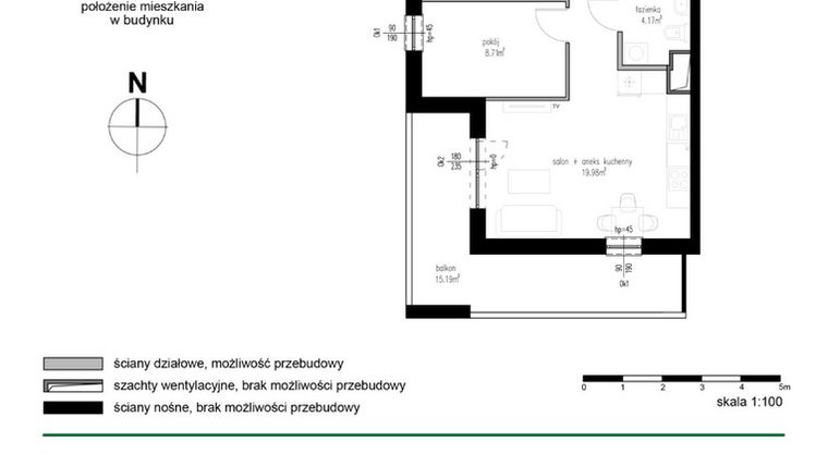 Rzut - Mieszkanie na sprzedaż 3 pokoje o powierzchni 52,03 m² - numer M14 w Wędrowna