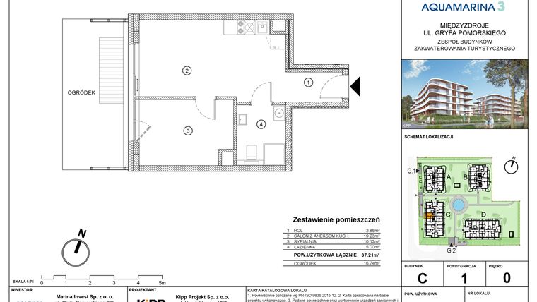 Rzut - Mieszkanie na sprzedaż 2 pokoje o powierzchni 37,21 m² - numer C1.05 w Aquamarina 3