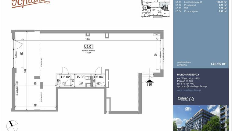 Rzut - Lokal użytkowy na sprzedaż 1 pokój o powierzchni 145,25 m² - numer F/U5 w Goplana budynek F