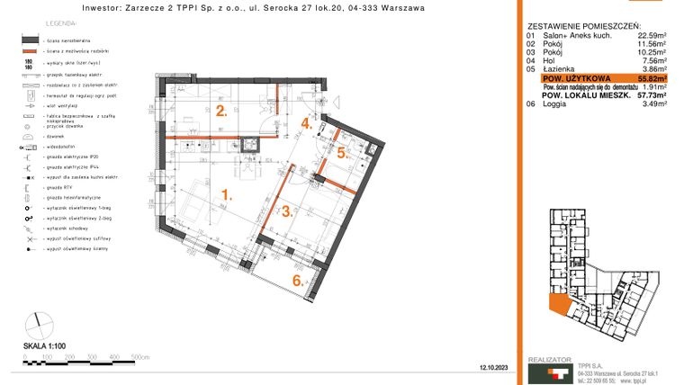 Rzut - Mieszkanie na sprzedaż 3 pokoje o powierzchni 55,82 m² - numer 19 w Zarzecze II Pruszków