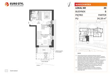 Rzut - Mieszkanie na sprzedaż 2 pokoje o powierzchni 34,18 m² - numer B.20 w Osiedle Warszawska etap III