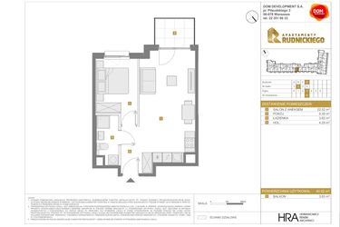 Rzut - Mieszkanie na sprzedaż 2 pokoje o powierzchni 40,02 m² - numer D.80 w Apartamenty Rudnickiego