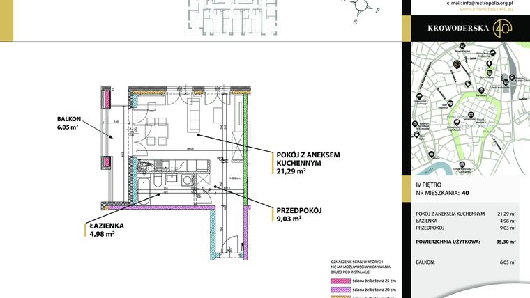 Rzut - Mieszkanie na sprzedaż 2 pokoje o powierzchni 35,29 m² - numer 40 w Krowoderska 40