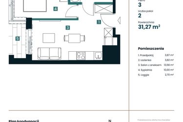 Rzut - Mieszkanie na sprzedaż 1 pokój o powierzchni 31,27 m² - numer M307 w Sea Breeze