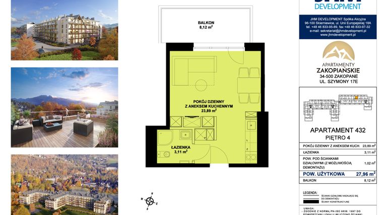Rzut - Mieszkanie na sprzedaż 1 pokój o powierzchni 27,96 m² - numer 432 w Apartamenty Zakopiańskie