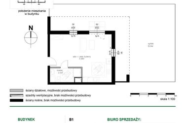 Rzut - Mieszkanie na sprzedaż 1 pokój o powierzchni 36,83 m² - numer M1 w Wędrowna