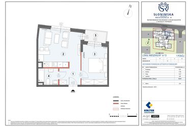 Rzut - Mieszkanie na sprzedaż 2 pokoje o powierzchni 38,44 m² - numer M13 w Słonimska Residence II