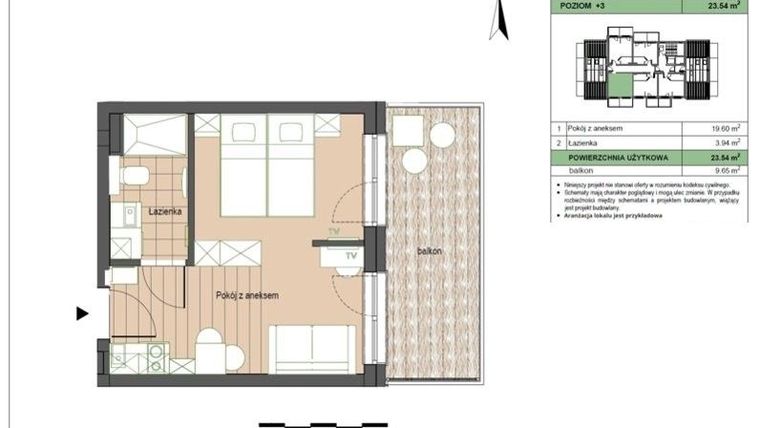 Rzut - Mieszkanie na sprzedaż 2 pokoje o powierzchni 23,54 m² - numer M30 w Stegna Forest 2
