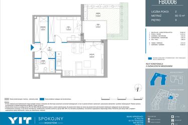 Rzut - Mieszkanie na sprzedaż 2 pokoje o powierzchni 50,13 m² - numer FB0006 w Spokojny Mokotów etap II