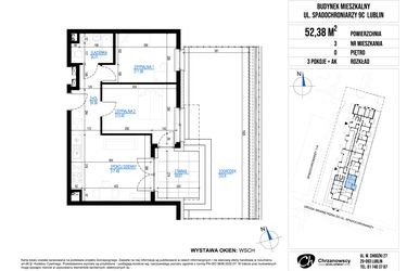 Rzut - Mieszkanie na sprzedaż 3 pokoje o powierzchni 52,38 m² - numer 3 w Vieniava edycja druga