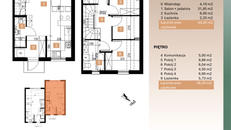 Rzut - Dom na sprzedaż 3 pokoje o powierzchni 80,5 m² - numer 11/1 w Osiedle Leśne Bulwary