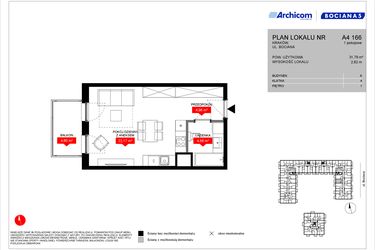 Rzut - Mieszkanie na sprzedaż 1 pokój o powierzchni 31,79 m² - numer A4 166 w Osiedle Bociana 5