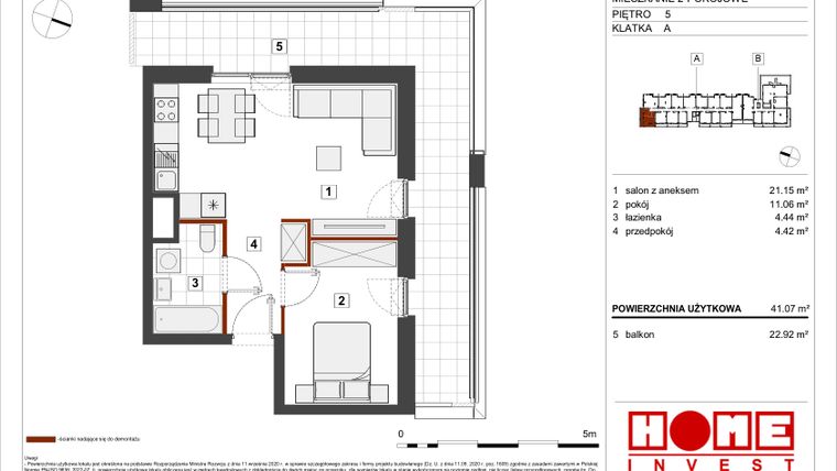 Rzut - Mieszkanie na sprzedaż 2 pokoje o powierzchni 41,07 m² - numer A-A069 w Warszawski Świt etap VII