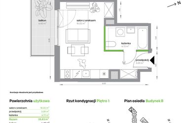 Rzut - Mieszkanie na sprzedaż 1 pokój o powierzchni 25,83 m² - numer BA0105/4 w M Bemowo