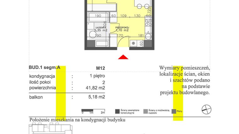 Rzut - Mieszkanie na sprzedaż 2 pokoje o powierzchni 41,82 m² - numer M12 w Apartamenty Dwa Światy etap II